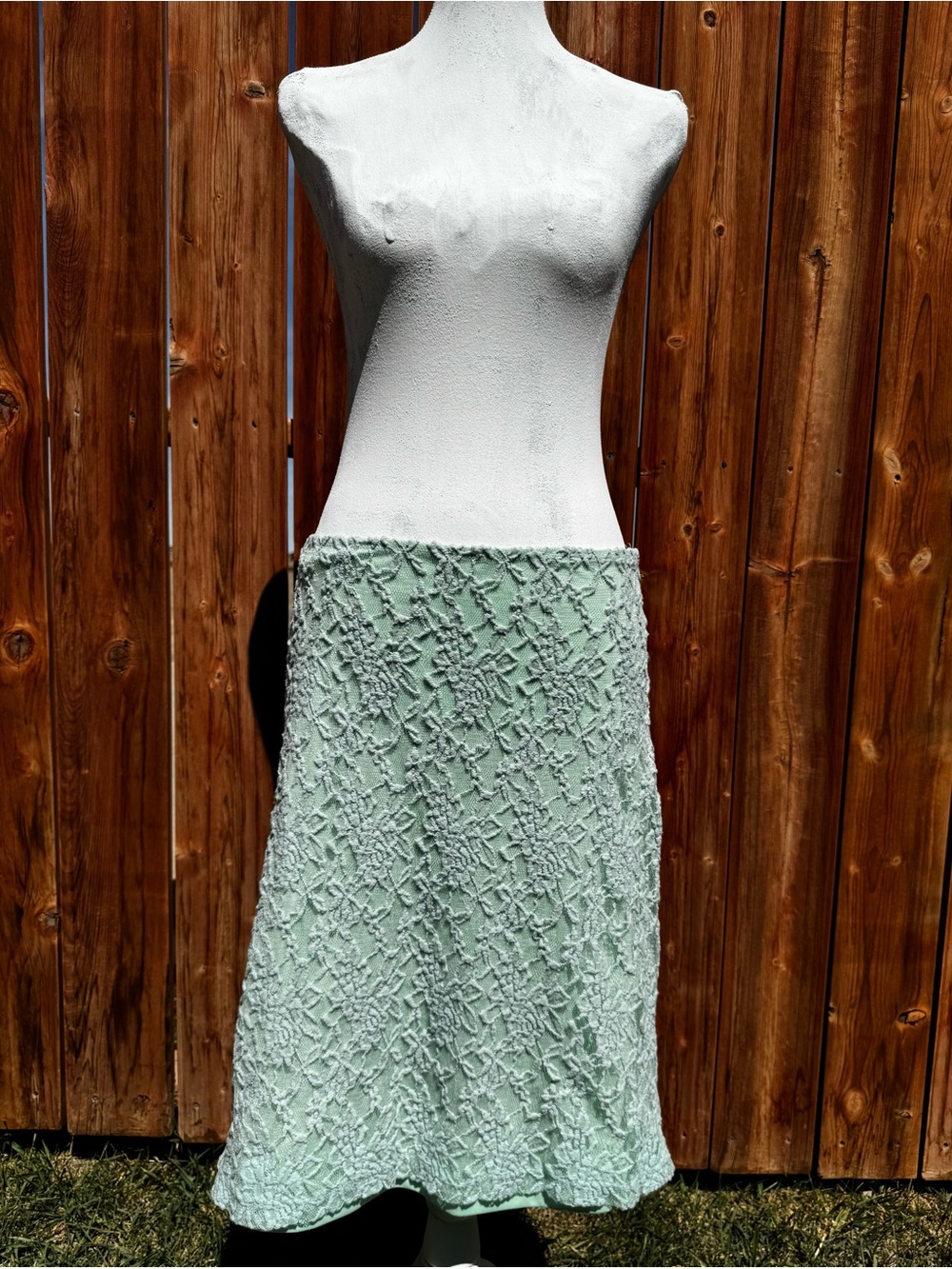 Vintage Mint Green Textured A-Line Skirt